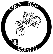 An older version of the hornet is encircled by text that reads State Tech Hornets.