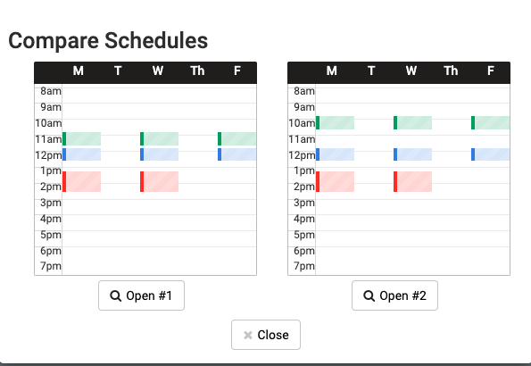 compare schedules screen shot