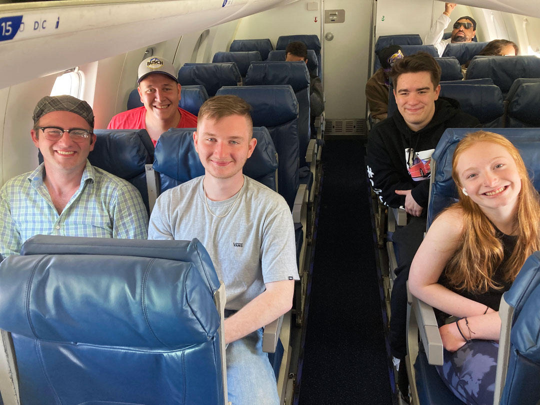 SUNY Broome students on the plane headed to the Civil War Conference.