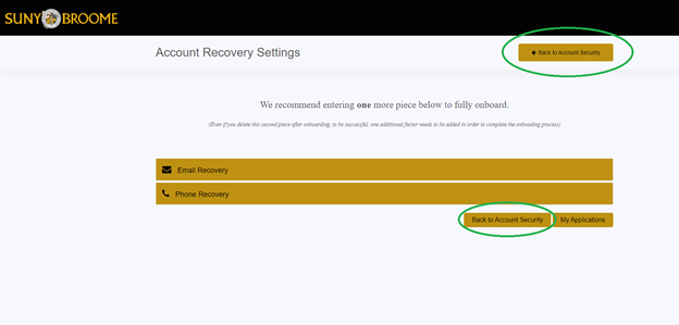 MFA account Recovery settings