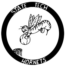 An older version of the hornet is encircled by text that reads State Tech Hornets.