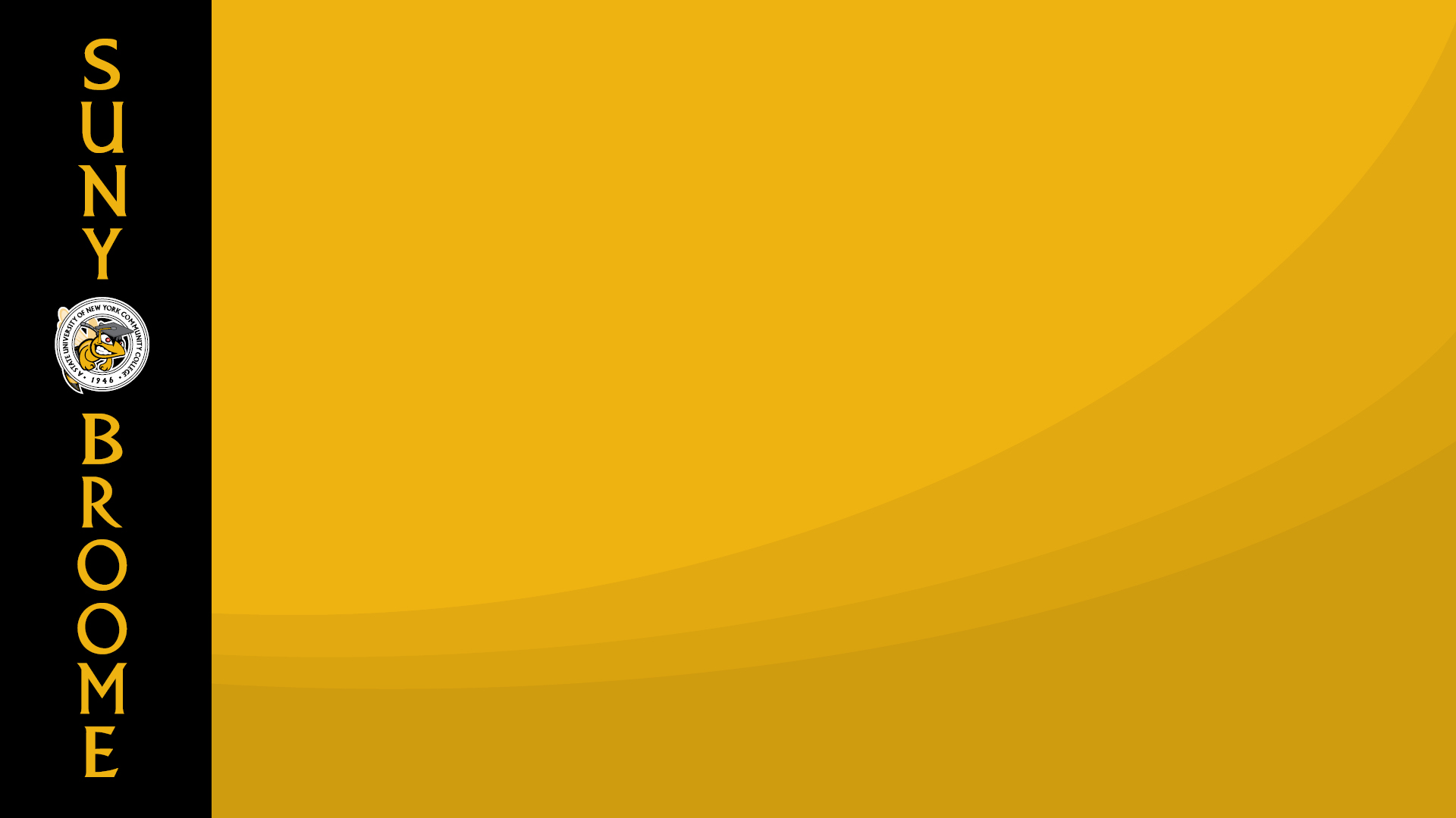 Download Zoom virtual background with SUNY Broome logo displayed vertically on left over a black stripe with abstract yellow background taking up majority of the visual space (jpg)