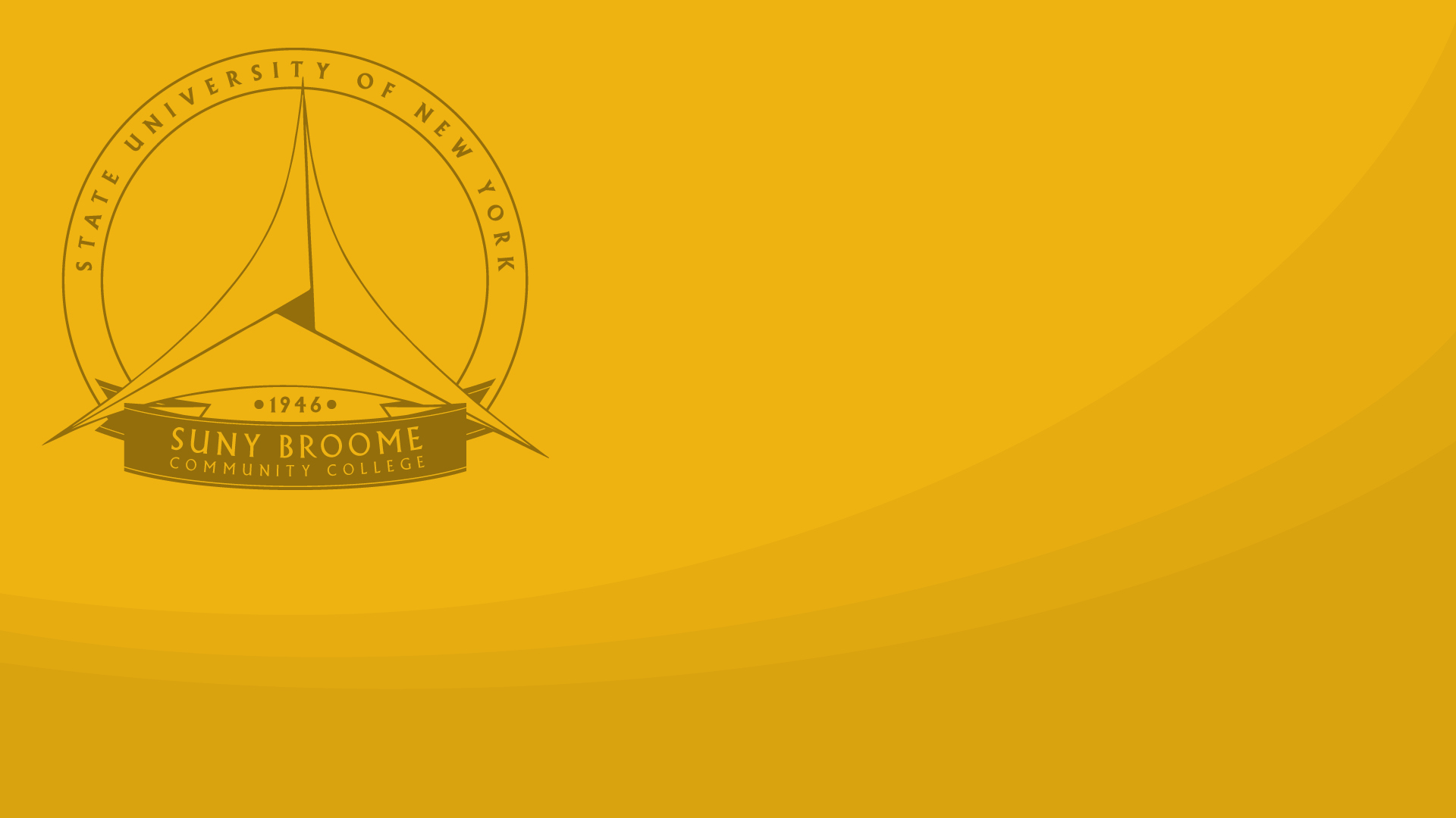 Download Zoom virtual background with SUNY Broome seal in black on a predominantly yellow background (jpg)