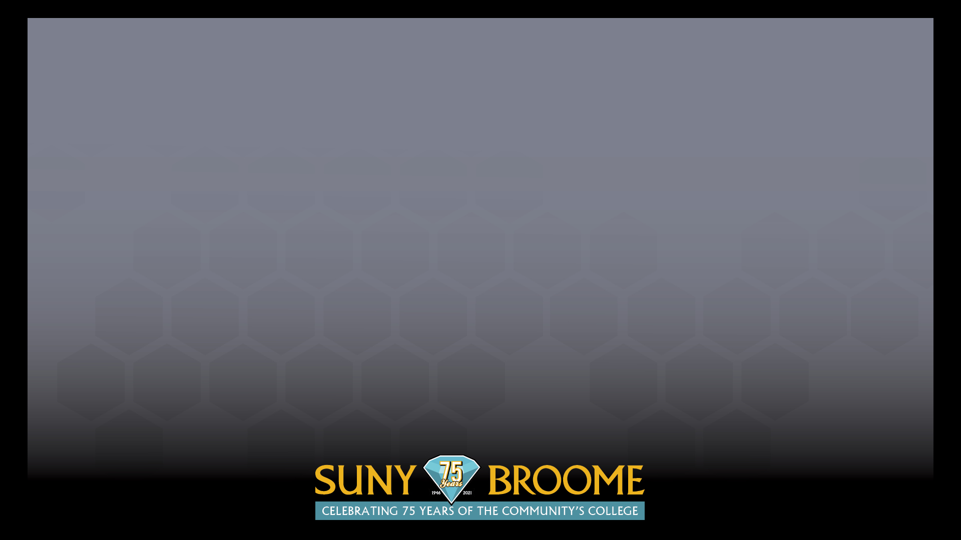 Powerpoint background with a dark grayish black background and the SUNY Broome 75th anniversary logo at the bottom