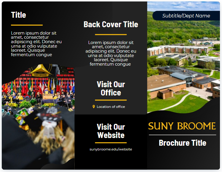 8.5x11 SUNY Broome trifold brochure template, black background